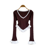 Fongt Striped Knitted Shirt Autumn Lotus Side Hem Horn Sleeves Slimmed Out Of The Bottom Coat