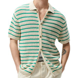 Fongt Men's New Summer Knits Striped Hairy Casual POLO Shirts Men's