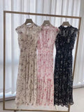 Broken Flower Dresses Women Stand Collar Flying Sleeve Dress Spring Summer Vestidos Mujer Tunic Vestido Lace Up Bow Ropa-Outfit