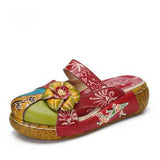 Flower Slippers Genuine Leather Shoes Handmade Slides Flip Flop On The Platform Clogs For Women Woman Slippers Plus