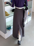 Women Autumn Solid High Waist Basic All-match Korean Style Students Back Slit Design Casual Simple Maxi Fashion Chic