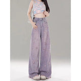 Fongt Purple High-Waisted Broad-Legged Jeans Women's New Broken Hole Hair Fall Trousers In Summer 2025