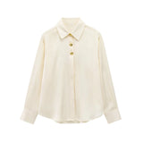 Fongt Silk Lithry Shirt 2025 Spring New Women's Fashion Gold Buckle Top