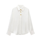 Fongt Silk Lithry Shirt 2025 Spring New Women's Fashion Gold Buckle Top