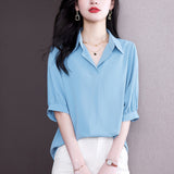 Women Shirts Half Sleeves Blouses for Women Clothes for Women 2023 Summer Women Tops Basic Soild Chiffon Blouses for