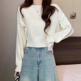 One-Word Collared Sweater For Women In Autumn And Winter, A Solid Color Casual Sweater, A Small Foreign Sweater.-Outfit