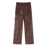 Fongt Women's Clothing INS Explosive Fashion Personality Beads Embroidered Bright Diamond Broad Leg Trousers