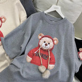 Womens T-Shirts Oversized Couple Tee Cute Diamonds Rope Bear Tshirt Summer Loose Casual Kawaii Crew Neck Tops Plus