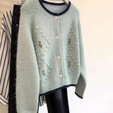 Fongt Sweet Embroidery Flowers Soft Sticky Cardigan Women Autumn And Winter New Loose Temperament Sweater Small Fragrant Wind