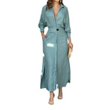 Fongt 2024 New Temperament Female Commuter Belt Solid Color Waist Long Sleeve Irregular Shirt Dress