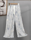 Fongt High-End Cotton Pyjamas Ladies Summer Thin Artificial Silk Home Leisure Long Trousers Straight Can Be Worn Outside
