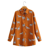 Fongt Women's New Long-Sleeved Animal Zebra-Print Shirt 21006