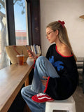 Fongt Fashion Vintage Collidered Tramming Trams Design Knitted Loose Casual Sweater In Autumn/Winter 2025