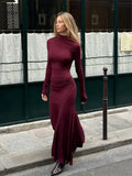 Turtleneck Bodycon Long Dress For Women Chic Fashion Long Sleeve Slim Robe 2024 Spring Elegant Female High Street Dresses-Outfit