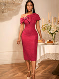Fongt Sexy Bows Short-Sleeved Jab Dress Party Retro Elegant Body-Bendered Ass Dress