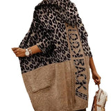 Fongt Loose Leopard-Print Letter Jahua Casual Hoodie Medium Long Women's Sweater Cardigan Woman