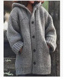 Fongt Pure Color Loose Autumn And Winter Warm Sweater Jacket Long-Sleeved Knitted Long Hoodie Number Women's