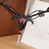 Hot Pearl Beading Massage Lingerie Thong Slim Flower Shape Hollow Out Low Waist Underwear G-String Elastic Temptation Brief