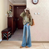 Fongt Kong Style Blue High-Waisted Broad-Legged Trumpet Trumpet Jeans Women In The Fall Of 2025 Loose Thin Dipped Long Pants