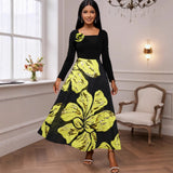 Fongt Collar Long-Sleeved Collared Dress With Colorful Dress Elegant Body-Repair A Party Evening Dress Dress Dress