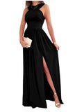 Wise Hot Style Summer Sleeveless Neck Open Back Slit Dress Women's Wear-Outfit