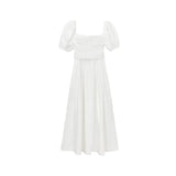 Fongt Break French First Love Style Collar Bubble Sleeve Dress Women Summer Small Waist Reduction Fairy Long Skirt