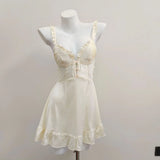 Fongt Pajamas Women Summer With Chest Pad Ice Wire 2025 New Tone Hollow Pure Desire High-End Ribbon Sling Skirt