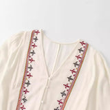 2024 New Street Style V-Collar Stitched Embroidered Short Dress 5770042-Outfit