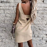 2022 Summer Sleeveless Club Party Vestidos Sexy Women Backless Mini Dress Fashion Solid Short Sundress Casual