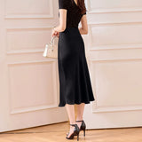 Fongt Satin Half Body Skirt Word Female Bright Face Show Thin Simulation Silk High Waist Half Body Long Skirt Silky Fish Tail Swing Half Skirt-Outfit
