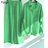 Women Spring Loose Two Piece Shirt Sets Casual Summer Fashion Pant Suit Female Clothes 703-1-Outfit