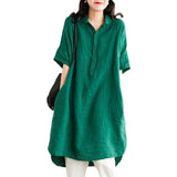 Fongt And Art Simple White Linen Shirt Women's Long 2025 Summer Thin Loose Middle-Sleeved Doll Collar