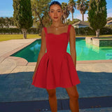 Solid Strap Flare Mini Dress-Outfit