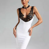 Fongt Women's New Sexy Lace Hollow Splicing Temperament Dress