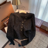 Style Fragrant Style V-Neck Cardigan Female Autumn And Winter Design Snowflake Knitted Jacket Minority Chic Blouse-Outfit