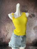 Fongt Color Lemon Yellow Vest Female Dopamine Wear With Stereo Flower Sling Handmade Hook Flower Diagonal Shoulder Top-Outfit