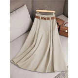 Fongt Women's Spring And Autumn Solid Color Casual Bvy Skirt With Belt