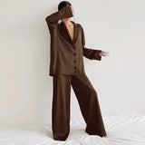 European and American women's home clothes long-sleeved suit imitation silk shirt thin trousers two-piece pajamas women-Outfit