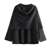 Fongt New With Asymmetric Scarf Short Loose Knit Coat