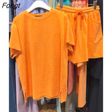 Summer New Leisure Sports Suit Women's Loose Solid Color Fashion Short Sleeve T-shirt Shorts Two-piece Set Women's