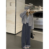 Fongt Curly-Sided Striped Grinding Hair High Waist Broad Leg Slacks Women Autumn And Winter New Design With Straight Trousers