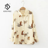 New Women Vintage Leopard Print Black Shirt Long Sleeve Button Up Chiffon Blouse Summer Casual Tops Feminina Blusa