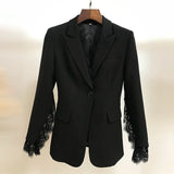 QUALITY 2023 Newest Designer Blazer Women's Slit Sleeve Lace Embellished Single Button Blazer