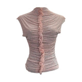 Drilling Sleeveless Vest Wearing Half-High Neck Net Yarn Slime Folded T-Shirt Blouse Female