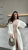 Fongt Autumn And Winter Hot Sweater Suit Women Loose Long Version Imitation Cardigan + Open Fork Dress