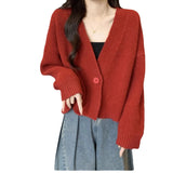 Spring And Autumn Solid Color New V-Neck Short Sweater Jacket With A Sense Of Design For A Small Knitted Cardigan Woman-Outfit