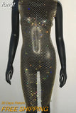 Rhinestones See Through Mini Dress Sexy Sleeveless Fishnet Hollow Out Dresses Women Summer Beach Sexy Cover