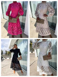 Fongt Women's Dress 2025 New French Lace Collar Bubble Bubble Sleeve Dress Temperament Waist Show Skinny Dress
