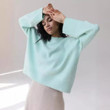 Fongt And Winter Explosion Of Women's Knitted Shirt Round-Neck Solid Color Loose Sweater