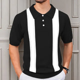 Fongt Men's Summer New Striped Knits Short Sleeve Business Polo Shirts Men's